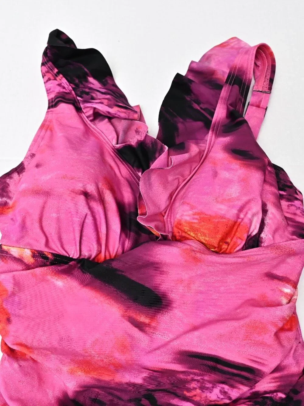 DKNY Women's Ruffle Neck One-Piece Swimsuit Underwired Pink purple Size Small - Picture 3 of 10